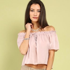 Satin Ruffled Off-The-Shoulder Top